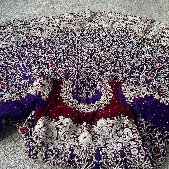 Purple & Red Indian/Pakistani Wedding dress with Swarovski Stone Work and train. - Picture 6 of 16